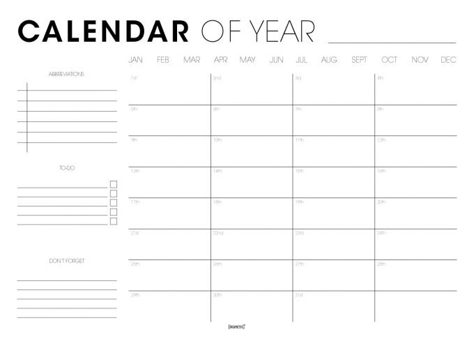 yearly calendar planner poster